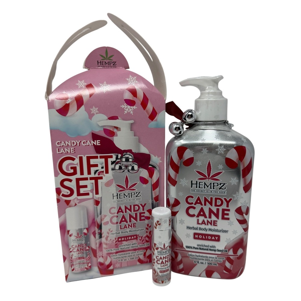 Hempz Candy Cane Lane Holiday Gift Set Body Moisturizer 17oz & Lip Balm New